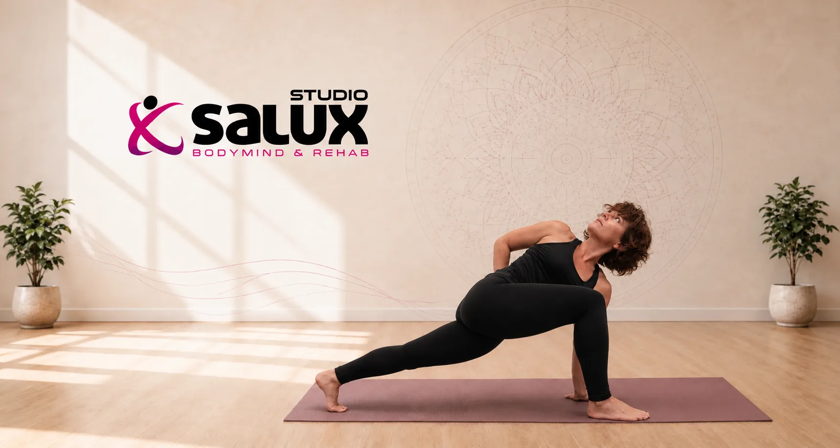 Sesión de yoga en la sala de Studio Salux
