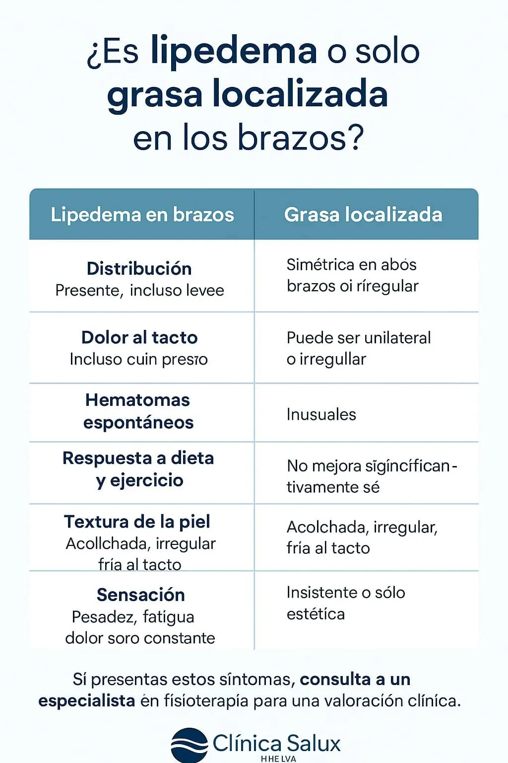 infografía con los síntomas de lipedema en brazos